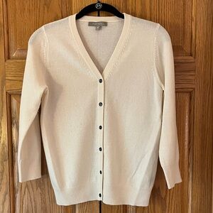 Neiman Marcus Ivory Button-Up V-neck Cashmere Cardigan